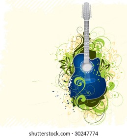 Smaragde Gitarre auf hellem Hintergrund
