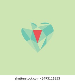 Emerald Heart with an upside down triangle in the middle. Minimalist vector design.