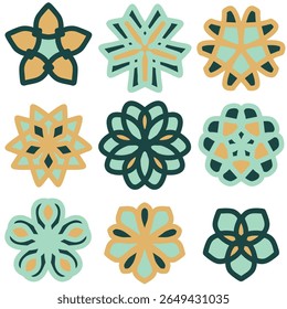 Emerald Indische mandala. Oriëntaalse ontwerpelement. Groen abstract patroon voor elk oppervlak. Mandala hand getekende vector illustratie set. Groene smaragdgroene sierlijke traditionele ontwerpelementen. EPS 10.