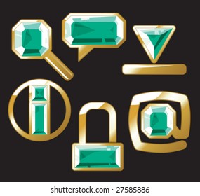 Emerald internet and website icons. Vector illustration.