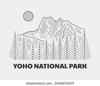 Emerald Lake Yoho National Park Vector illustration in Mono line vector design for badge, poster, sticker, t shirt