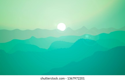 Emerald landscape of dawn over the mountains