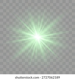 Esmeralda. Brillo luminoso y soleado. Brillante destello verde. Efecto de resplandor de línea Horizontal. Estrella verde. Brillo brillante. Transmite un foco y una estrella con bokeh y polvo. Rayos de neón. efectos de iluminación. Estrella centelleante.