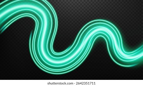 Emerald Light Trails, Long Time Exposure Motion Blur Effect, Vector Illustration
