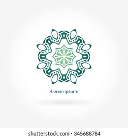 Emerald logo. Logo for boutique, interior. Company logo, stylized flower, element. Simple geometric logo. Mandala logo. Business, invitations. Vintage. Islam, Arabic, Indian, ottoman. Circular logos.
