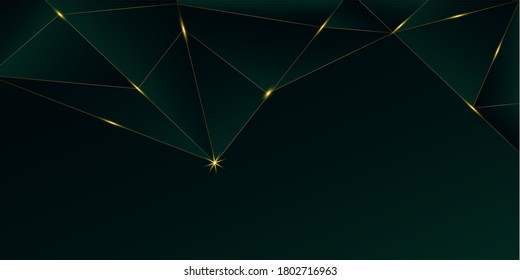 Emerald Luxury Gold Background. 3D Abstract Polygonal Sparkle Cover. New Year Christmas Celebration Poster. Golden Silver Low Poly Design Royal Premium Business Banner Luxury Crystal Gold Card