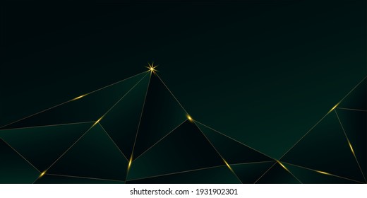 Fondo de Oro de Lujo Esmeralda. Tapa De Brillo Polígono En 3D. Poster Golden Premium Polygon Frame Royal Rich VIP Business Afiche Nochevieja Nochebuena Frontera. Tarjeta de lujo Crystal Gold