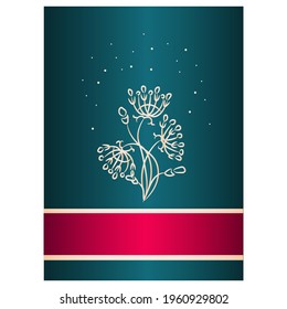 Emerald postcard, banner, invitation with floral ornament. Vector illustration