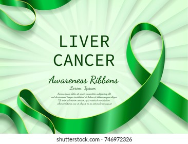 Emerald Ribbon a Symbol of Liver Cancer with copy space, The green Awareness Ribbons of Liver cancer