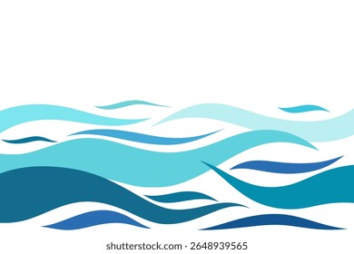 Esmeralda, mar azul ondas do oceano, fundo abstrato, design plano, vetor. Ilustração de fundo para um banner, decoração, capa com um lugar para o texto. Elemento dinâmico gráfico de dobra de água