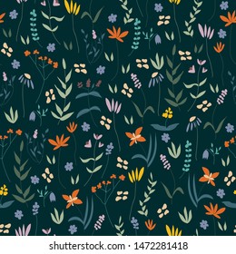 Emerald seamless vector pattern with leaves and florals editable and separable