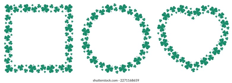 Emerald shamrocks frames. Frames of different shapes: square, round, heart