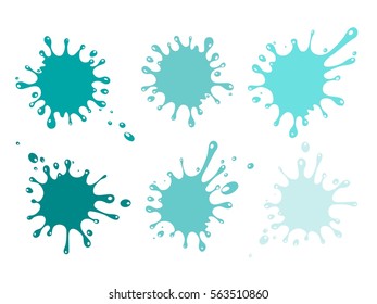 Emerald silhouette set of ink blots  isolated on white background. Mint blots for your design, logo, emblem, banner. Vector illustration