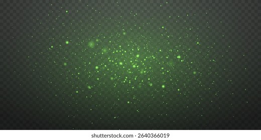 Emerald sparks, glowing green magic dust. On a transparent background.