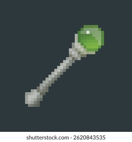 emerald staff in pixel art style with isolated background