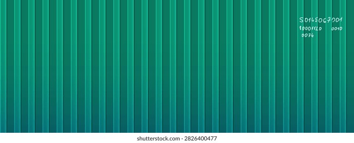 Emerald texture covers a container with corrugated metal siding. Fluted grooves create smooth highlights over a green wall. Wide vector container texture for promo bg or advertising banner