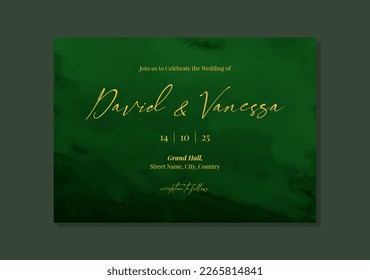 Emerald wedding invite card template with watercolor texture