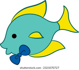 Emerald Yellow Seafish with Bow Cute Vector Illustration