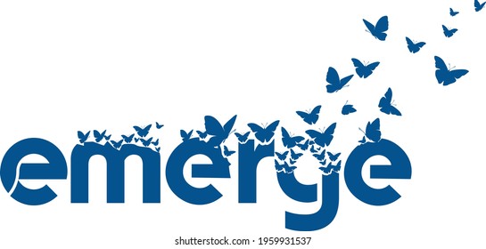 Emerge logo , Transform butterfly Typography 