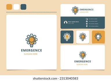 Emergence logo design with editable slogan. Branding book and business card template.