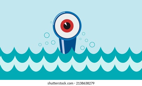 Emergence Of A Submarine, Periscope In The Shape Of An Eye. Discovering New Opportunities. Vector Illustration.