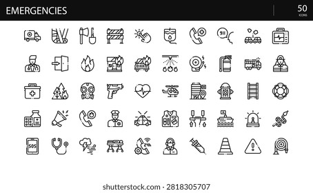 Emergencies First Aid Rescue Critical Situation Icon Set