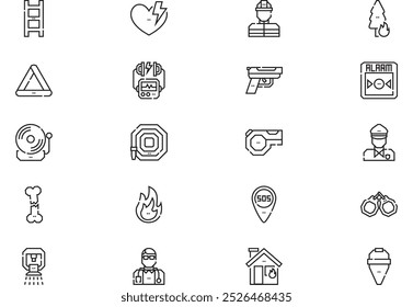 La colección de iconos de emergencias es una Ilustración vectorial con trazo editable.