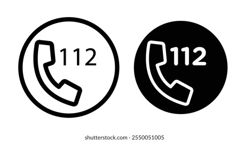 Emergency 112 call Icon set in black filled and line.