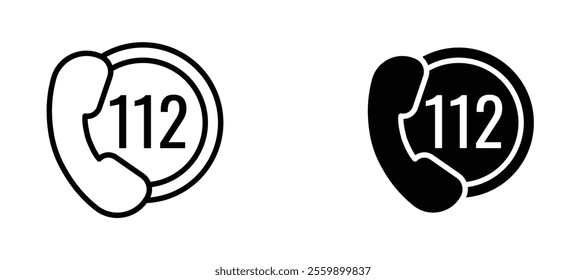 Emergency 112 call Icon set in black color for ui designs