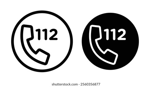 Emergency 112 call Icons. black and white vector illustration set.