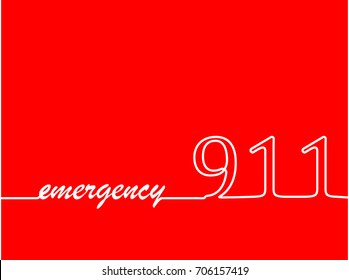 Emergency 911 concept. White text with number on red background. EPS10 vector illustration for poster, template, banner, web, app, postcard, infographics. One line drawing style.