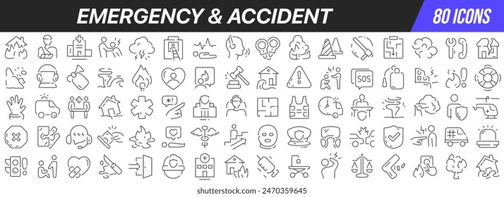 Emergency and accident line icons collection. Big UI icon set in a flat design. Thin outline icons pack. Vector illustration EPS10