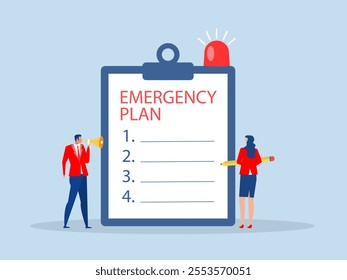 emergency action plan, emergency action plan when business disaster occurs Business emergency plan concept vector illustrator