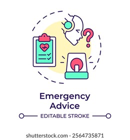 Emergency advice multi color concept icon. Medical assessment in urgent care. Healthcare chatbot use case. Round shape line illustration. Abstract idea. Graphic design. Easy to use in booklet