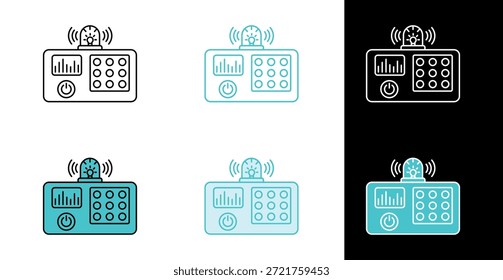 Panel de control de alarma de emergencia con icono de sirena para paneles del sistema de seguridad en línea y estilo de relleno