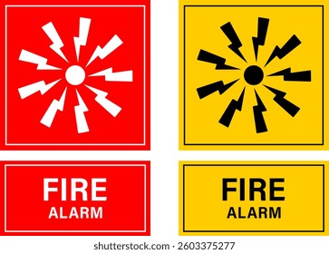 Emergency alarm, fire safety symbols on red rectangle board notification sign for pictograms, icon,