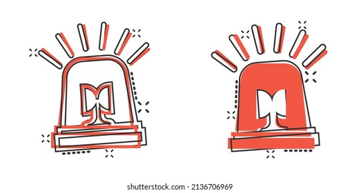 Emergency alarm icon in comic style. Alert lamp cartoon vector illustration on isolated background. Police urgency splash effect sign business concept.