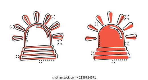 Emergency alarm icon in comic style. Alert lamp cartoon vector illustration on isolated background. Police urgency splash effect sign business concept.