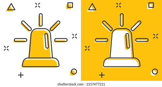 Emergency alarm icon in comic style. Alert lamp cartoon vector illustration on isolated background. Police urgency splash effect sign business concept.