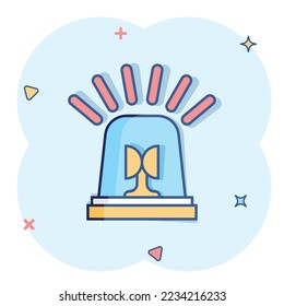 Emergency alarm icon in comic style. Alert lamp cartoon vector illustration on isolated background. Police urgency splash effect sign business concept.