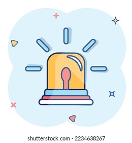 Emergency alarm icon in comic style. Alert lamp cartoon vector illustration on isolated background. Police urgency splash effect sign business concept.
