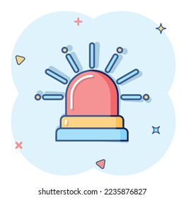 Emergency alarm icon in comic style. Alert lamp cartoon vector illustration on isolated background. Police urgency splash effect sign business concept.