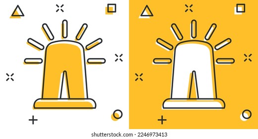 Emergency alarm icon in comic style. Alert lamp cartoon vector illustration on isolated background. Police urgency splash effect sign business concept.