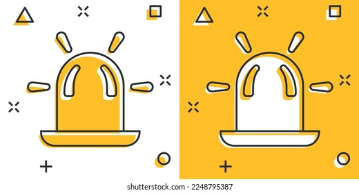 Emergency alarm icon in comic style. Alert lamp cartoon vector illustration on isolated background. Police urgency splash effect sign business concept.