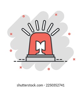 Emergency alarm icon in comic style. Alert lamp cartoon vector illustration on isolated background. Police urgency splash effect sign business concept.