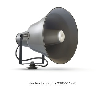 Emergency Alarm loud speaker. Megaphone for public warning about danger. Air raid warn symbol. Realistic icon. Isolated on white background. Vector illustration.