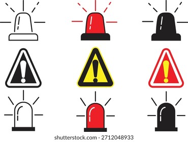 Symbol-Set für Notfallwarnung - Warnschild, Sirenenlicht der Polizei, Vektorgrafik mit Vorsichtssymbolen für Sicherheits- und Benachrichtigungsdesign