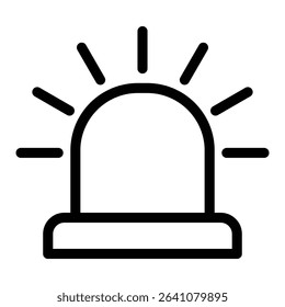 Emergency alert siren warning icon with flashing light lines outline vector illustration for danger signal alarm notification and safety purpose.