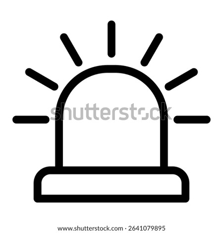 Emergency alert siren warning icon with flashing light lines outline vector illustration for danger signal alarm notification and safety purpose.