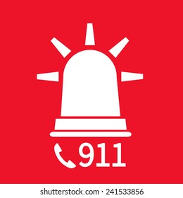 Emergency alert via telephone. Illustration on red background